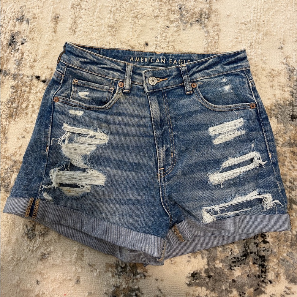 American Eagle Outfitters Distressed Denim Jean Shorts - Blue